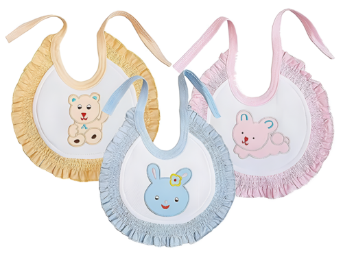 Soft Cotton Feeding Bib Apron For Babies Pack of 3 Size 17X21X1 CM