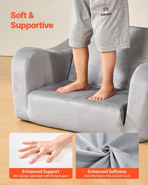 2-in-1 Kids Sofa, Foldable Toddler Soft Couch with Armrests, Made of